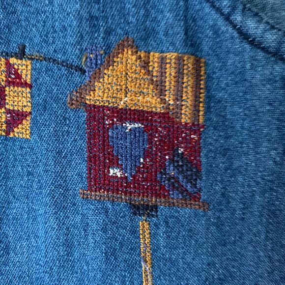 That's The Way To Go Always Innovative Denim Jean Dress Embroidered Birdhouse L - Picture 13 of 16